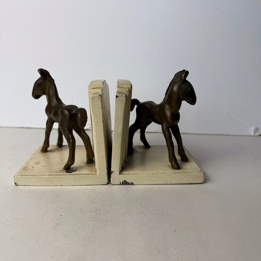 Vintage metal horse colt book ends